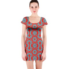 Seamless Geometric Pattern In A Red Short Sleeve Bodycon Dress by Vaneshart