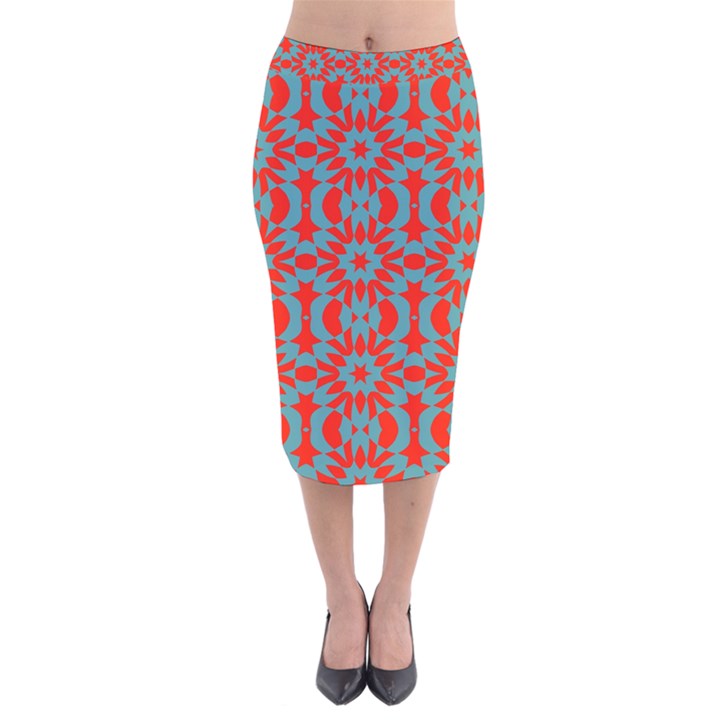 Seamless Geometric Pattern In A Red Velvet Midi Pencil Skirt