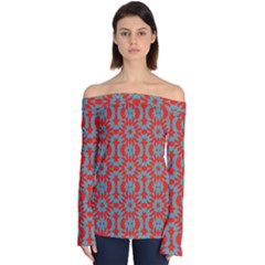 Seamless Geometric Pattern In A Red Off Shoulder Long Sleeve Top