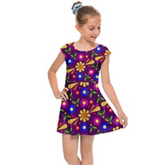 Flowers Patterns Multicolored Vector Kids  Cap Sleeve Dress