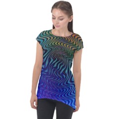 Abstract Circles Lines Colorful Cap Sleeve High Low Top