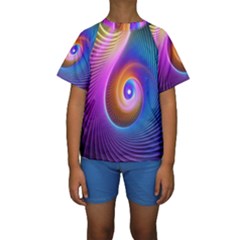 3d Abstract Fractal Bright Kids  Short Sleeve Swimwear