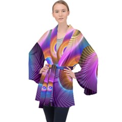 3d Abstract Fractal Bright Long Sleeve Velvet Kimono 