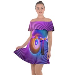 3d Abstract Fractal Bright Off Shoulder Velour Dress