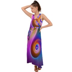 3d Abstract Fractal Bright V-Neck Chiffon Maxi Dress