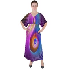 3d Abstract Fractal Bright V-Neck Boho Style Maxi Dress