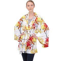 Watercolor Painting Autumn Illustration Autumn Tree Long Sleeve Velvet Kimono  by Vaneshart