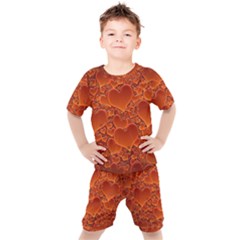 Heart Orange Texture Many Kids  Tee And Shorts Set by Vaneshart
