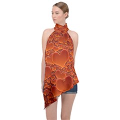 Heart Orange Texture Many Halter Asymmetric Satin Top by Vaneshart