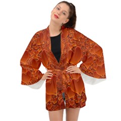 Heart Orange Texture Many Long Sleeve Kimono