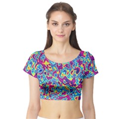 Ripple Motley Colorful Spots Abstract Short Sleeve Crop Top by Vaneshart