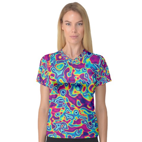 Ripple Motley Colorful Spots Abstract V-neck Sport Mesh Tee by Vaneshart