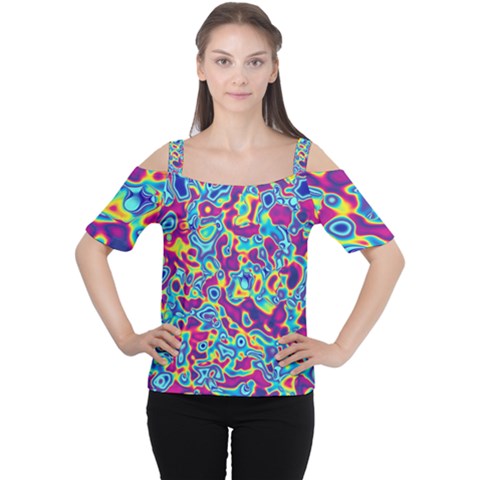 Ripple Motley Colorful Spots Abstract Cutout Shoulder Tee by Vaneshart