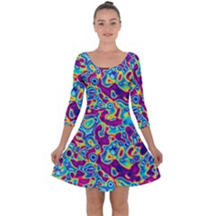 Ripple Motley Colorful Spots Abstract Quarter Sleeve Skater Dress by Vaneshart