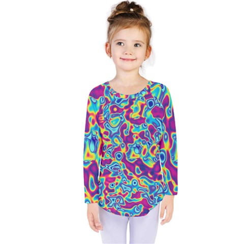 Ripple Motley Colorful Spots Abstract Kids  Long Sleeve Tee by Vaneshart