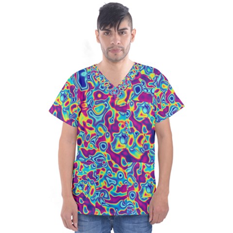 Ripple Motley Colorful Spots Abstract Men s V-neck Scrub Top by Vaneshart