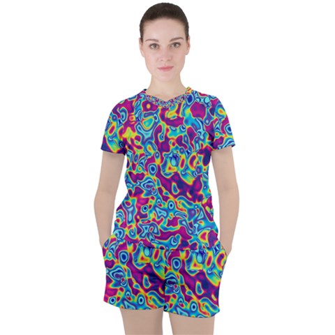 Ripple Motley Colorful Spots Abstract Women s Tee And Shorts Set by Vaneshart