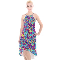 Ripple Motley Colorful Spots Abstract High-low Halter Chiffon Dress 