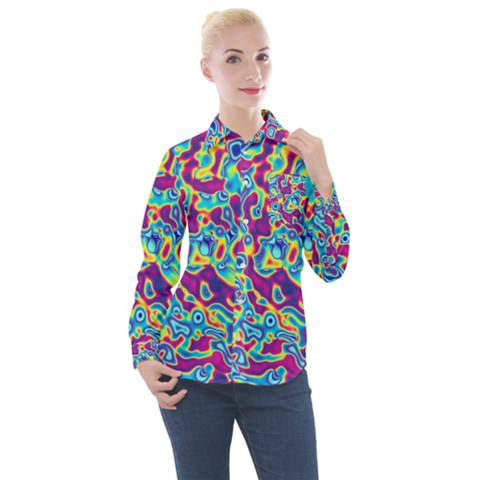 Ripple Motley Colorful Spots Abstract Women s Long Sleeve Pocket Shirt by Vaneshart
