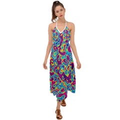 Ripple Motley Colorful Spots Abstract Halter Tie Back Dress  by Vaneshart