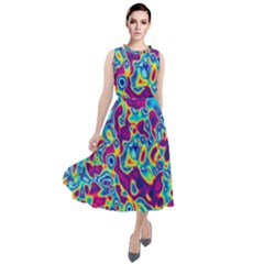 Ripple Motley Colorful Spots Abstract Round Neck Boho Dress by Vaneshart