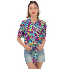 Ripple Motley Colorful Spots Abstract Tie Front Shirt  by Vaneshart