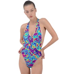 Ripple Motley Colorful Spots Abstract Backless Halter One Piece Swimsuit by Vaneshart