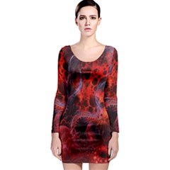 Art Space Abstract Red Line Long Sleeve Bodycon Dress