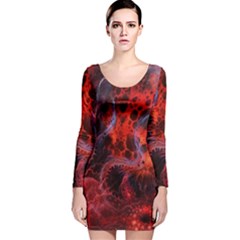 Art Space Abstract Red Line Long Sleeve Velvet Bodycon Dress