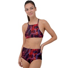 Art Space Abstract Red Line High Waist Tankini Set