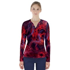 Art Space Abstract Red Line V-neck Long Sleeve Top