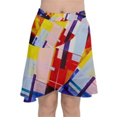 Abstract Lines Shapes Colorful Chiffon Wrap Front Skirt