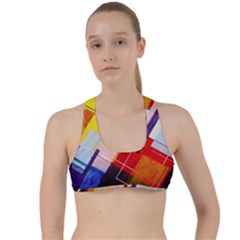 Abstract Lines Shapes Colorful Criss Cross Racerback Sports Bra by Vaneshart