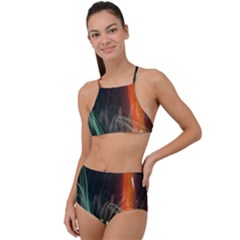 Fireworks Salute Sparks Abstract Lines High Waist Tankini Set by Vaneshart
