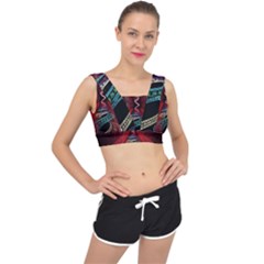 Patterns Red Abstract V-back Sports Bra by Vaneshart