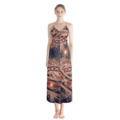 Fractal Patterns Abstract Dark Button Up Chiffon Maxi Dress