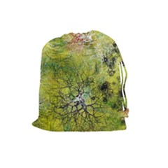 Abstract Spots Lines Green Drawstring Pouch (large)