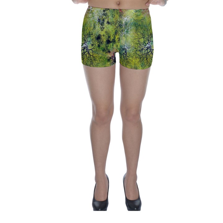 Abstract Spots Lines Green Skinny Shorts