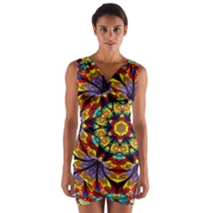 Geometric Pattern Kaleidoscope Art Mirror Image Mosaic Wrap Front Bodycon Dress by Vaneshart