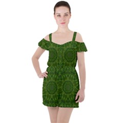 Fauna Nature Ornate Leaf Ruffle Cut Out Chiffon Playsuit by pepitasart