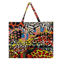 Ethnic Patchwork Zipper Large Tote Bag by AyokaDesigns