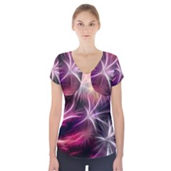 Fireworks Rocket Night Lights Flash Short Sleeve Front Detail Top by Bajindul