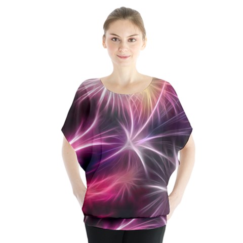 Fireworks Rocket Night Lights Flash Batwing Chiffon Blouse by Bajindul