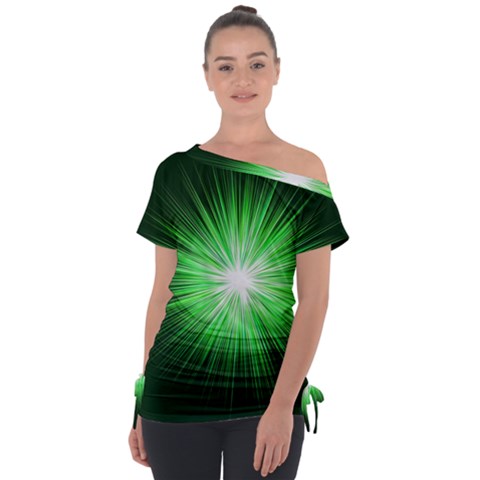 Green Blast Background Tie-up Tee by Mariart