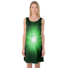 Green Blast Background Sleeveless Satin Nightdress