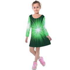 Green Blast Background Kids  Long Sleeve Velvet Dress