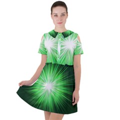 Green Blast Background Short Sleeve Shoulder Cut Out Dress 