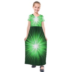 Green Blast Background Kids  Short Sleeve Maxi Dress