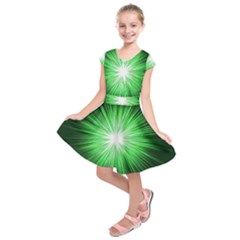 Green Blast Background Kids  Short Sleeve Dress