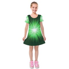 Green Blast Background Kids  Short Sleeve Velvet Dress